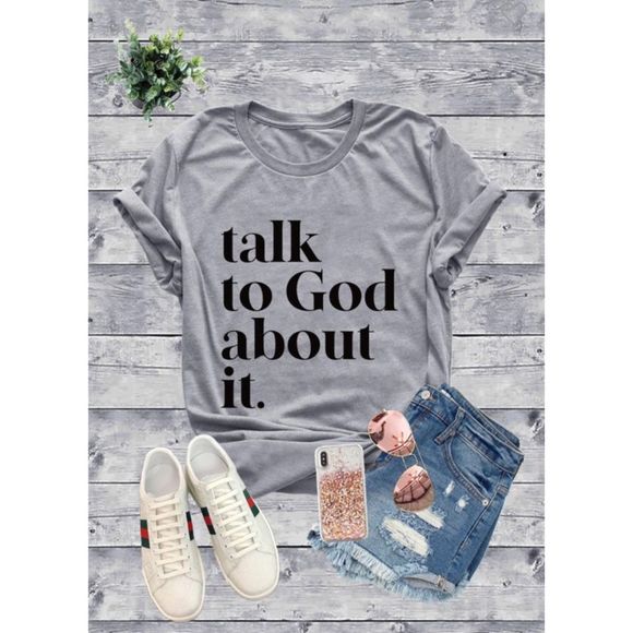 🆕Talk to God About It Tee in heather gray - Picture 2 of 4